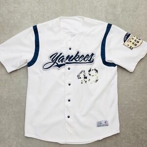 New York Yankees True Fan Jersey Sz Large White w/ Raised Embroidery Distressed